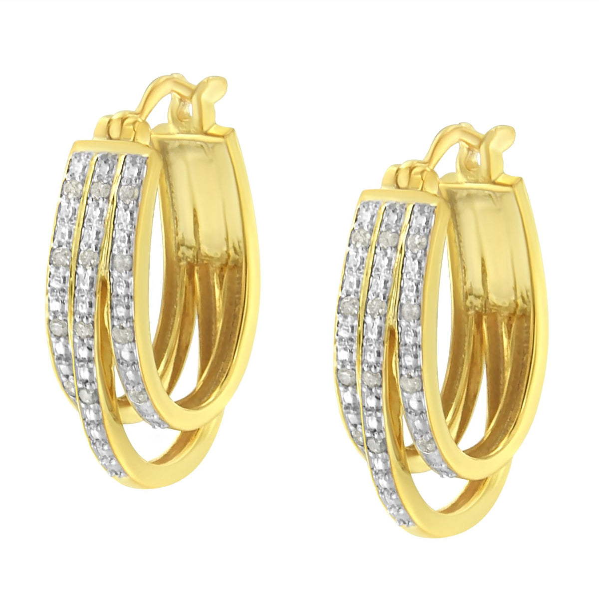 .925 Sterling Silver 1/4 Cttw Diamond and Alternating Beaded Triple Hoop Earring (I-J Color, I3 Clarity) - JackiEaslick