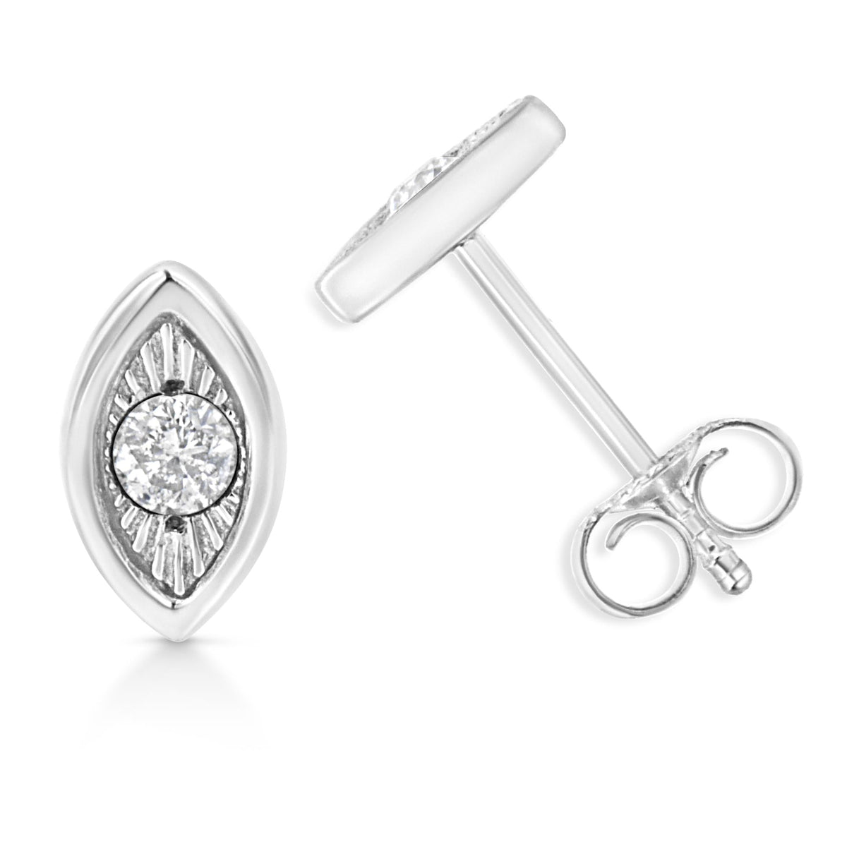 .925 Sterling Silver 1/10 Cttw Miracle-Set Diamond Stud Earrings (I-J Color, I2-I3 Clarity) - Choice of Shapes