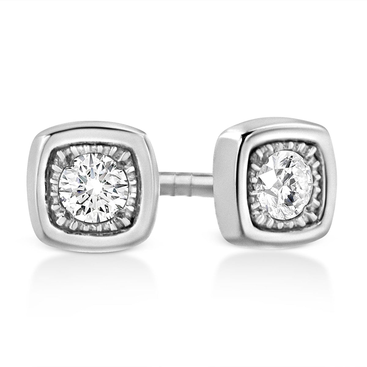 .925 Sterling Silver 1/10 Cttw Miracle-Set Diamond Stud Earrings (I-J Color, I2-I3 Clarity) - Choice of Shapes