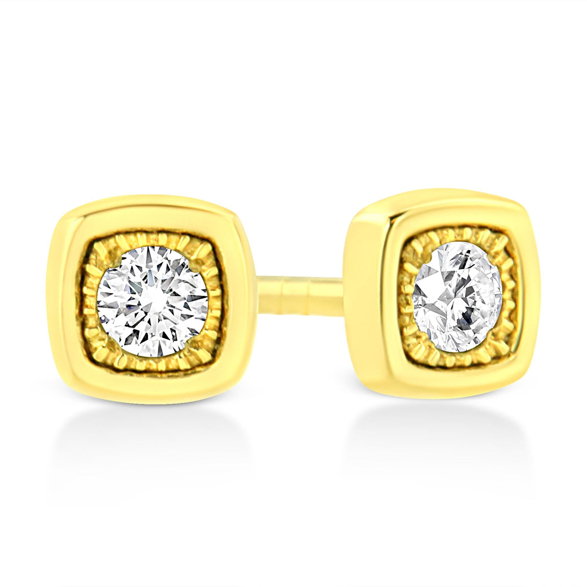 10K Yellow Gold Plated .925 Sterling Silver 1/10 Cttw Miracle-Set Diamond Stud Earrings - Choice of Shapes