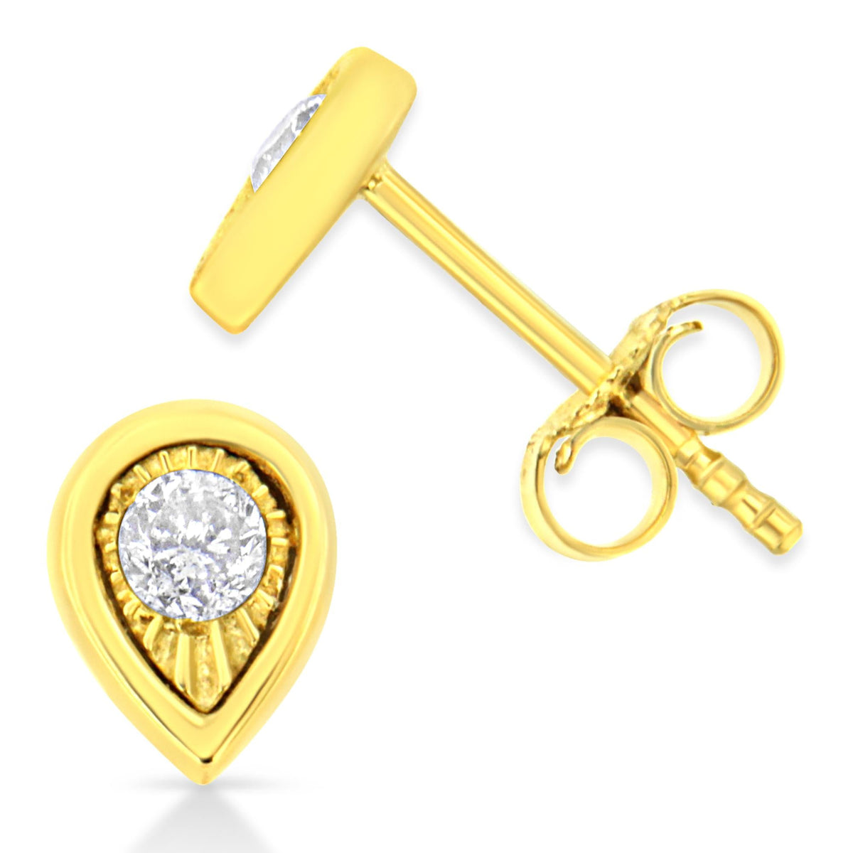 10K Yellow Gold Plated .925 Sterling Silver 1/10 Cttw Miracle-Set Diamond Stud Earrings - Choice of Shapes