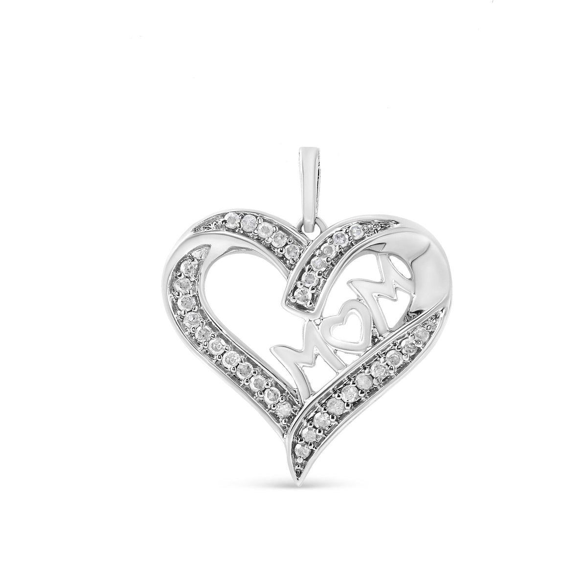 .925 Sterling Silver 1/4 cttw Diamond Engraved "Mom" in Heart Pendant Necklace (I-J Color, I3 Clarity) - JackiEaslick