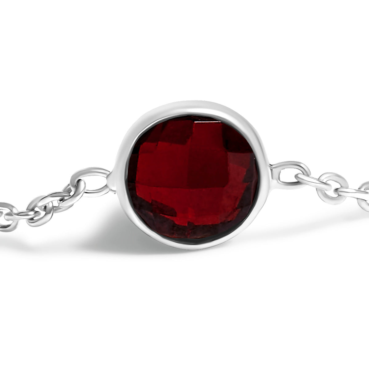 .925 Sterling Silver Bezel Set Red Garnet 5 Station Adjustable Bolo Bracelet