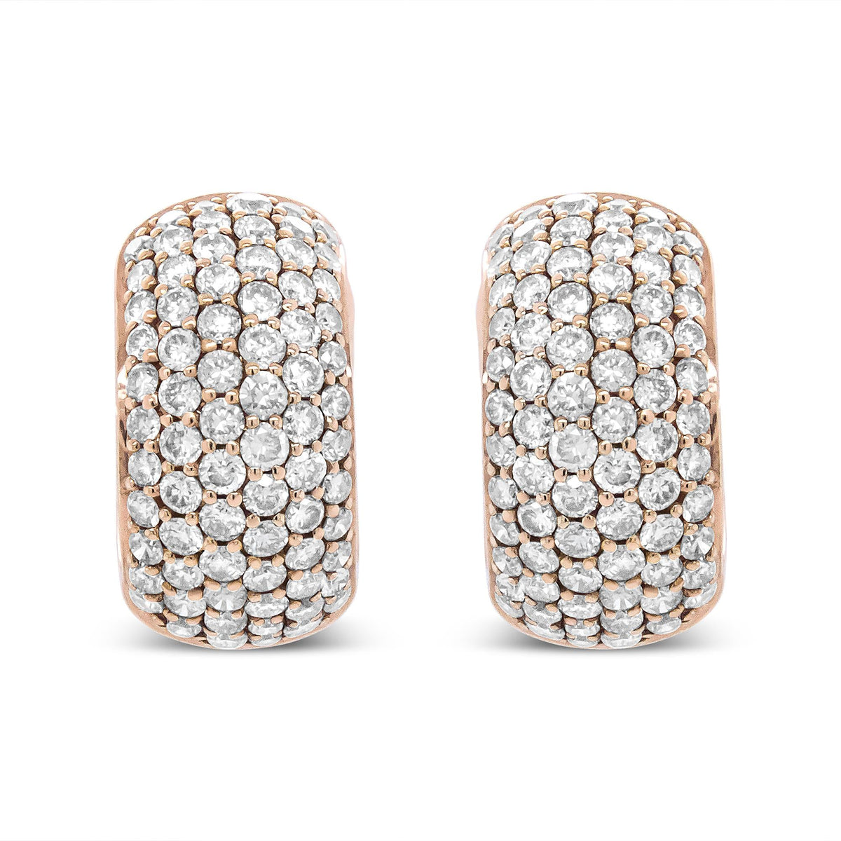 18K Rose Gold 3 1/8 Cttw Round Diamond Dome Hoop Earrings (J-K Color, VS1-VS2 Clarity)