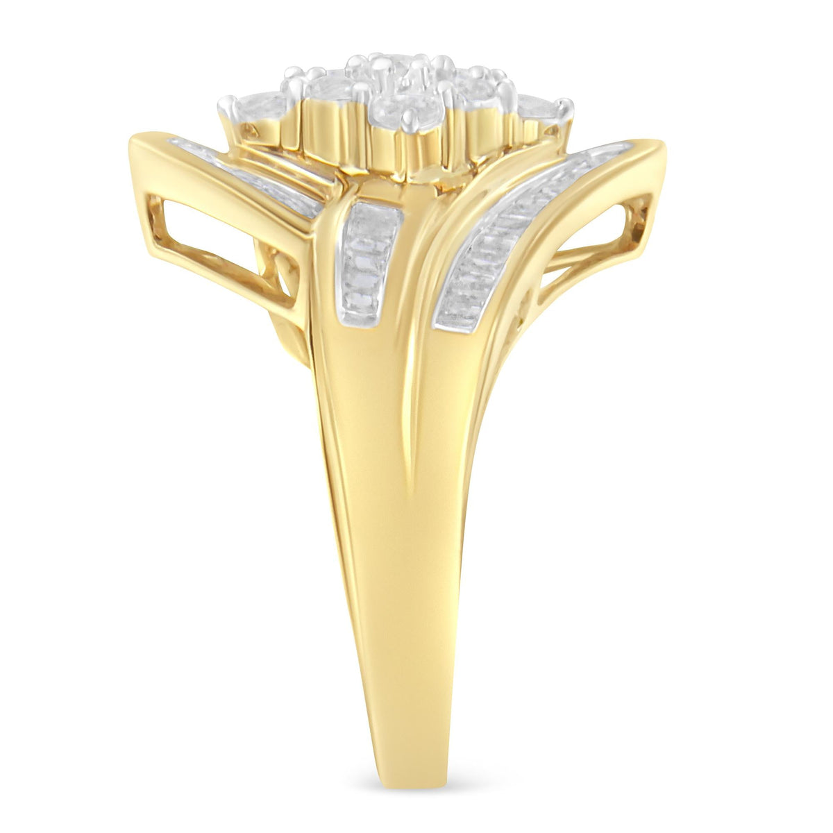 10K Yellow Gold Diamond Bypass Cluster Ring (1 Cttw, I-J Color, I2-I3 Clarity) - JackiEaslick