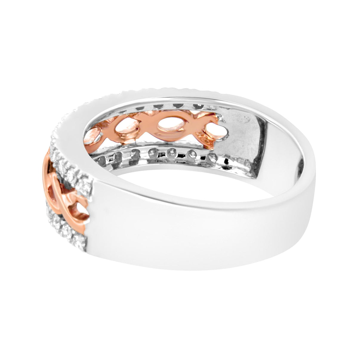 10K White and Rose Gold 1/3 Cttw Diamond Split Shank and Infinity Ribbon Band Ring (I-J Color, I1-I2 Clarity) - JackiEaslick