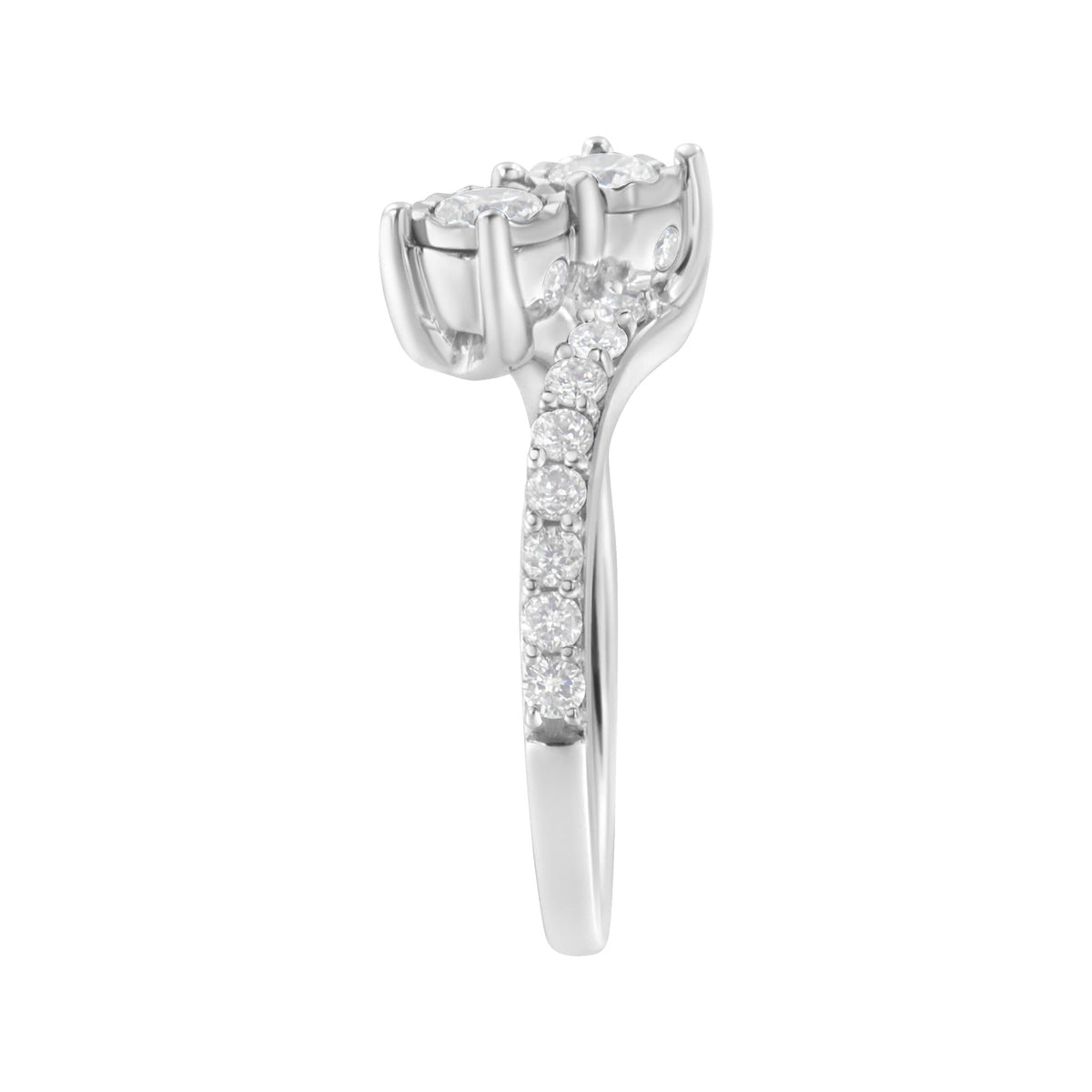 10K White Gold Two-Stone Miracle-Set Diamond Bypass Ring (1 Cttw, H-I Color, I1-I2 Clarity) - JackiEaslick