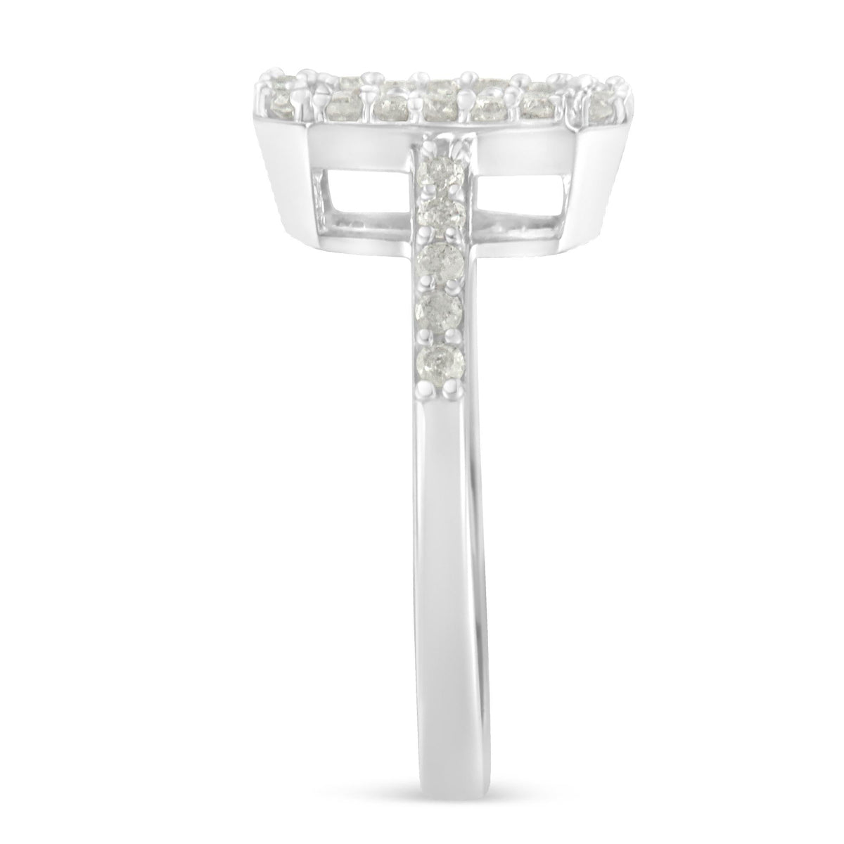 .925 Sterling Silver 1.0 Cttw Diamond Emerald-Shaped Cluster with Halo Cathedral Style Cocktail Ring (I-J Color, I3 Clarity) - JackiEaslick