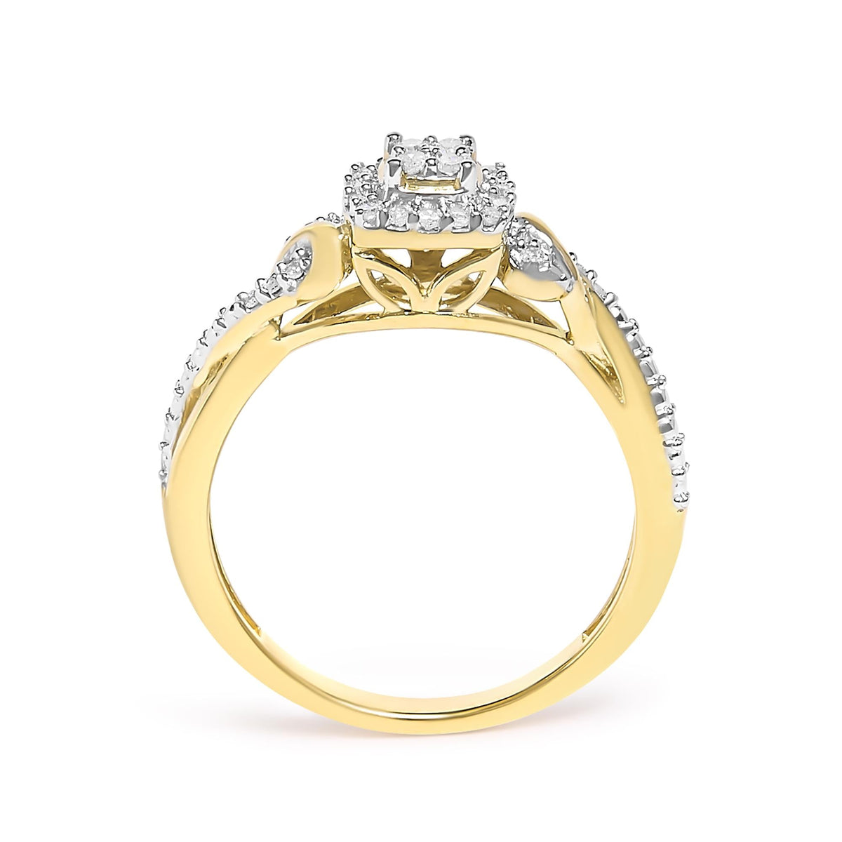 10K Yellow Gold Twisted Shank 1/10 Cttw Diamond Composite Halo Engagement Ring