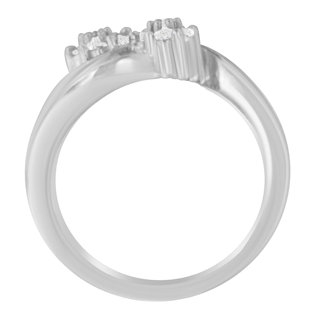 14K White Gold Round and Baguette Diamond Bypass Ring (1/2 cttw, H-I Color, I1-I2 Clarity) - JackiEaslick