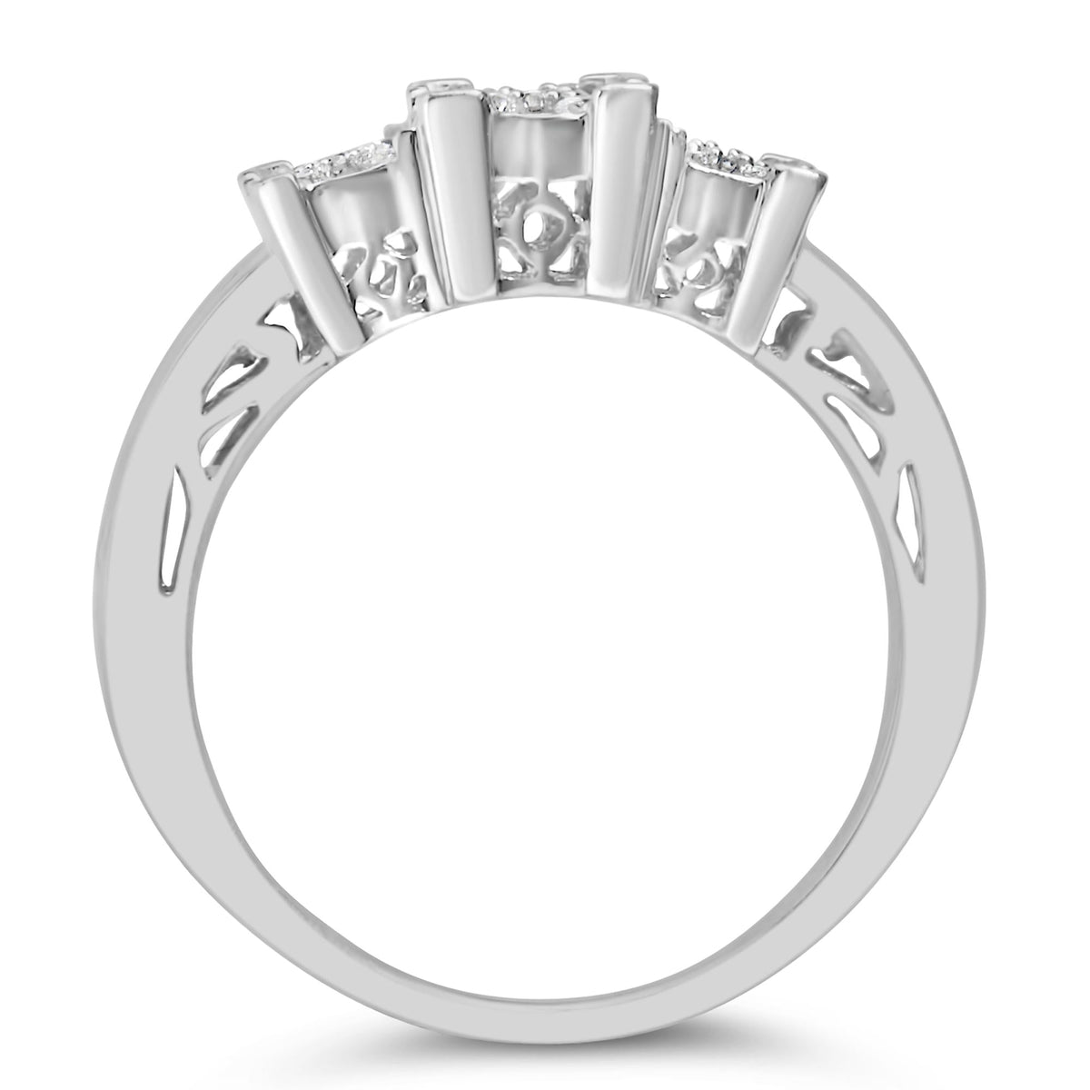 10K White Gold 1/2 Cttw Brilliant & Baguette Cut Diamond 3 Stone Design with 3 Square Clusters Engagement Ring (H-I Color, SI2-I1 Clarity) - JackiEaslick