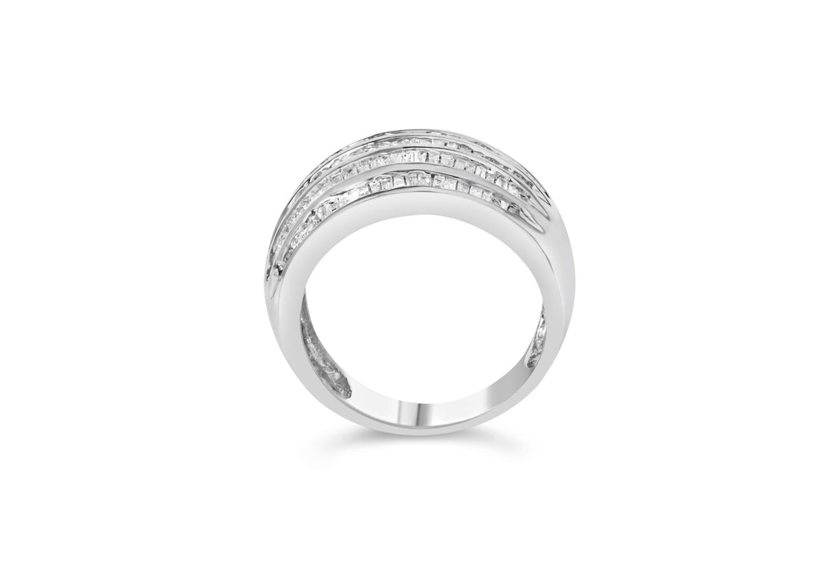 .925 Sterling Silver 1.0 Cttw Baguette-Cut Diamond 6-Row Channel Set Domed Tapered Cocktail Fashion Ring (H-I Color, I2-I3 Clarity) - JackiEaslick