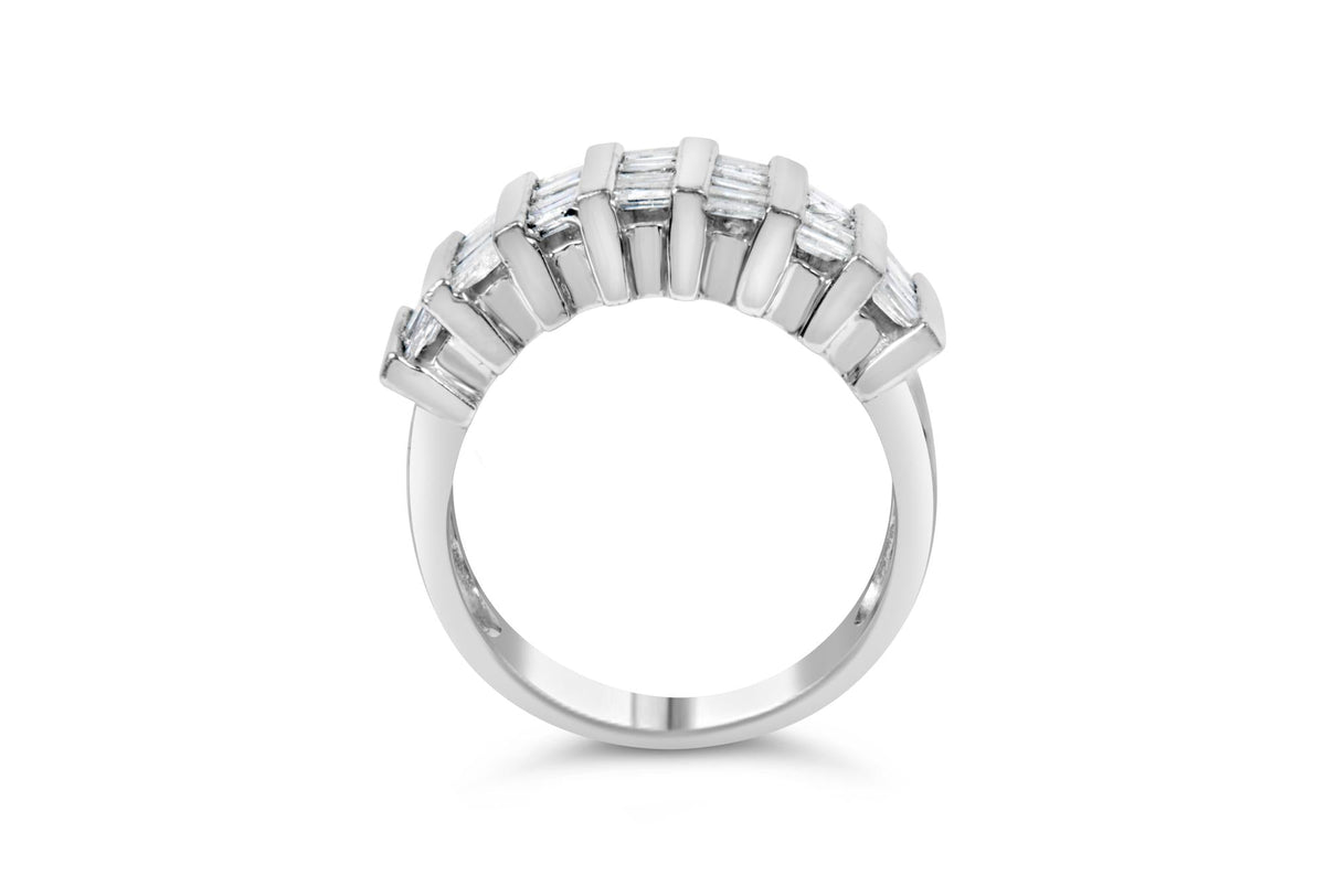 .925 Sterling Silver 1.0 Cttw Baguette Cut Diamond Vertical Channel Fluted Multi-Row Unisex Fashion Wedding Ring (H-I Color, I1-I2 Clarity) - JackiEaslick