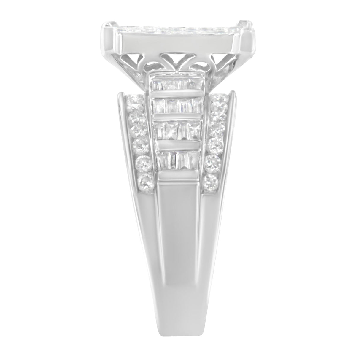14K White Gold 2.0 Cttw Mixed-Cut Diamond Rectangle Invisible-Set Composite Cluster Ring with Bar- and Channel-Set Band (H-I Color, SI2-I1 Clarity) - JackiEaslick