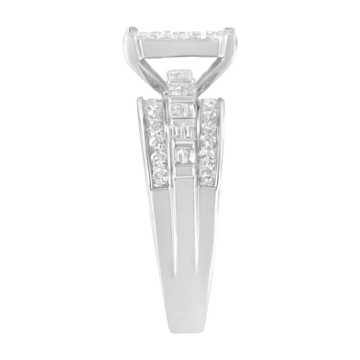 14K White Gold 1.0 Cttw Mixed-Cut Diamond Rectangle Invisible-Set Composite Cluster Ring with Bar- and Channel-Set Band (H-I Color, SI2-I1 Clarity) - JackiEaslick