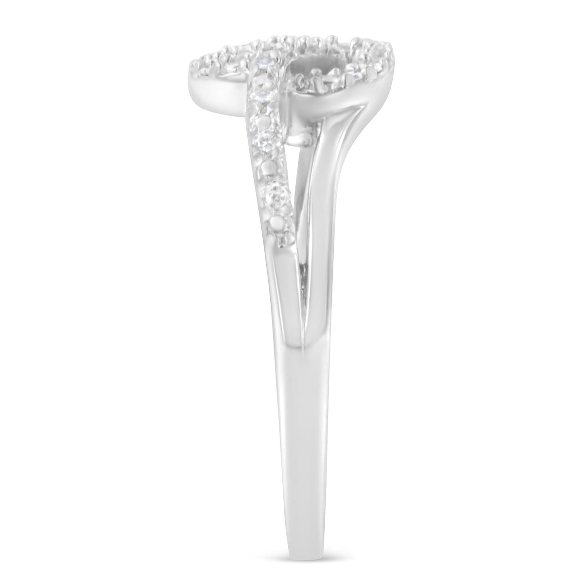 .925 Sterling Silver 1/8 Cttw Diamond Open Heart Leaf Curvy Bypass Accent Fashion or Promise Ring (I-J Color, I2-I3 Clarity) - JackiEaslick