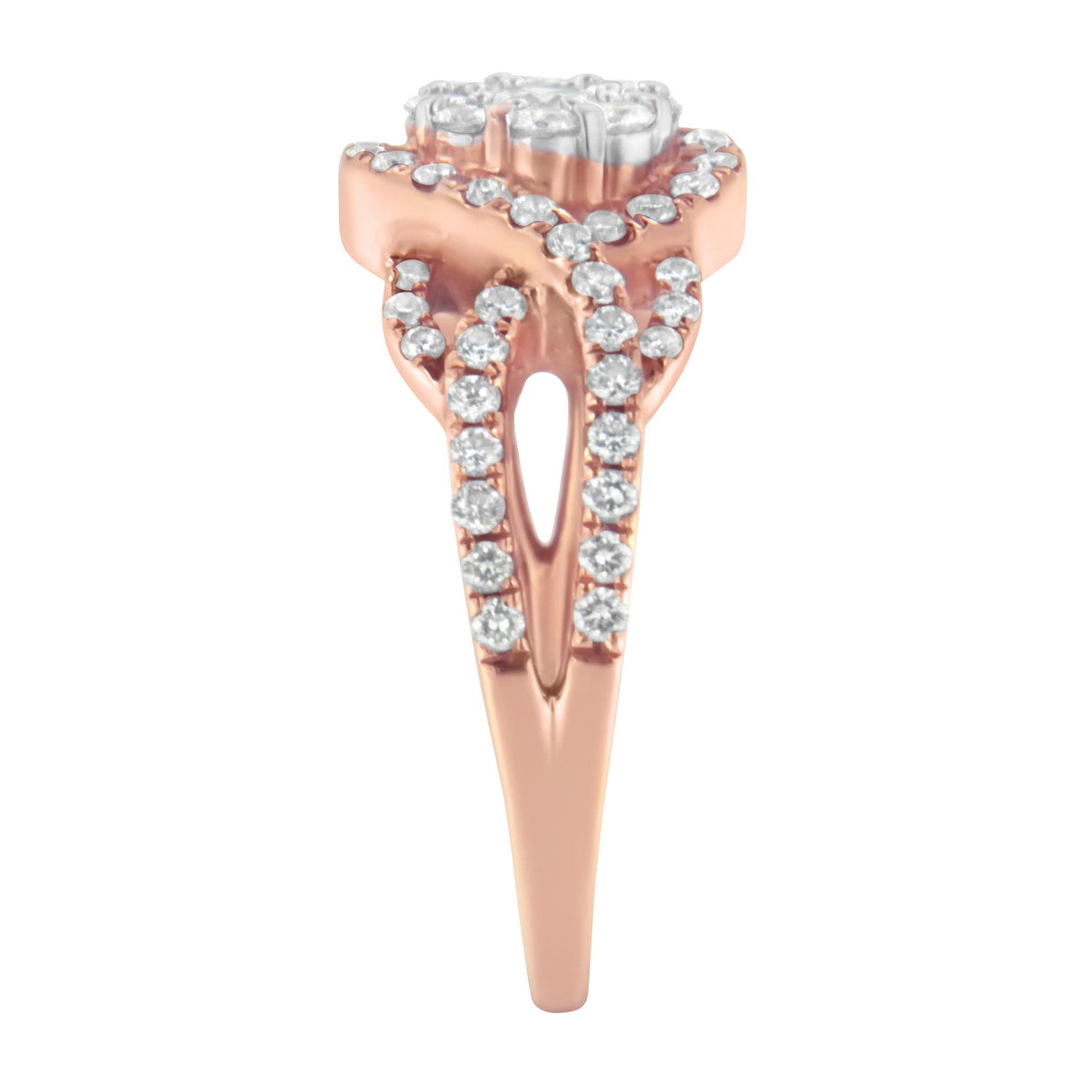 10K Rose Gold 3/4 Cttw Diamond Floral Cluster Head and Twisted Shank Cocktail  Ring (H-I Color, SI1-SI2 Clarity)- - JackiEaslick