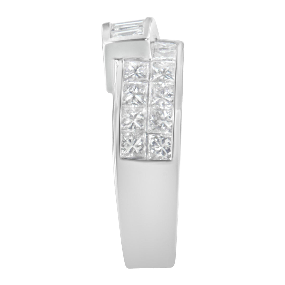 14K White Gold 2.0 Cttw Channel-Set Princess and Baguette-Cut Diamond Bypass Ring Band (G-H Color, SI1-SI2 Clarity) - JackiEaslick