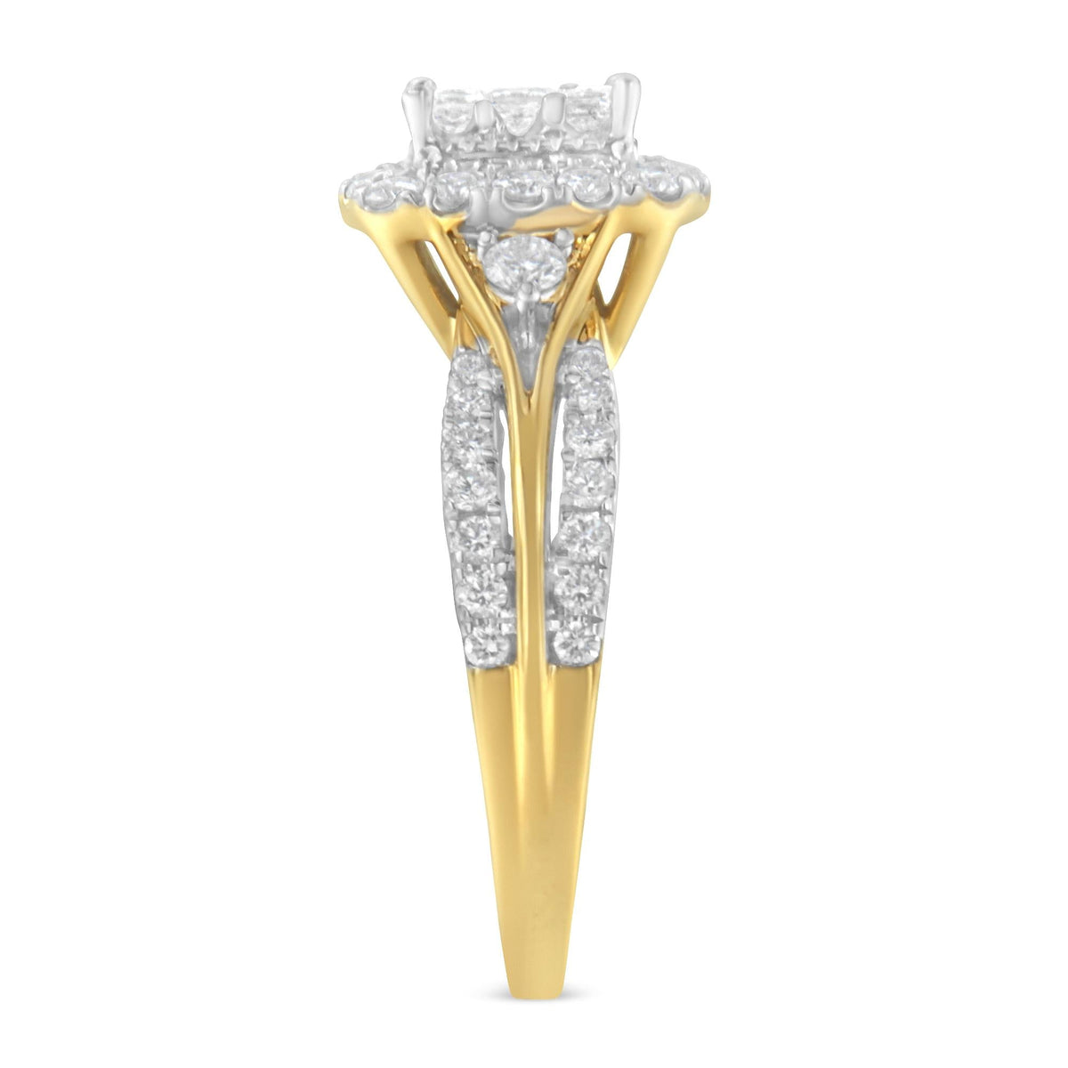 10K Yellow Gold 1.0 Cttw Diamond Composite Cushion-Shape Halo 3-Band-Look Engagement Ring (H-I Color, SI1-SI2 Clarity) - JackiEaslick