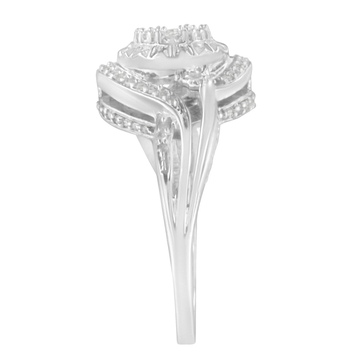 .925 Sterling Silver 1/4 Cttw Diamond Round Cluster Miracle-Plate Halo Split Shank Band Cocktail Engagement Ring (I-J Color, I3 Clarity) - JackiEaslick