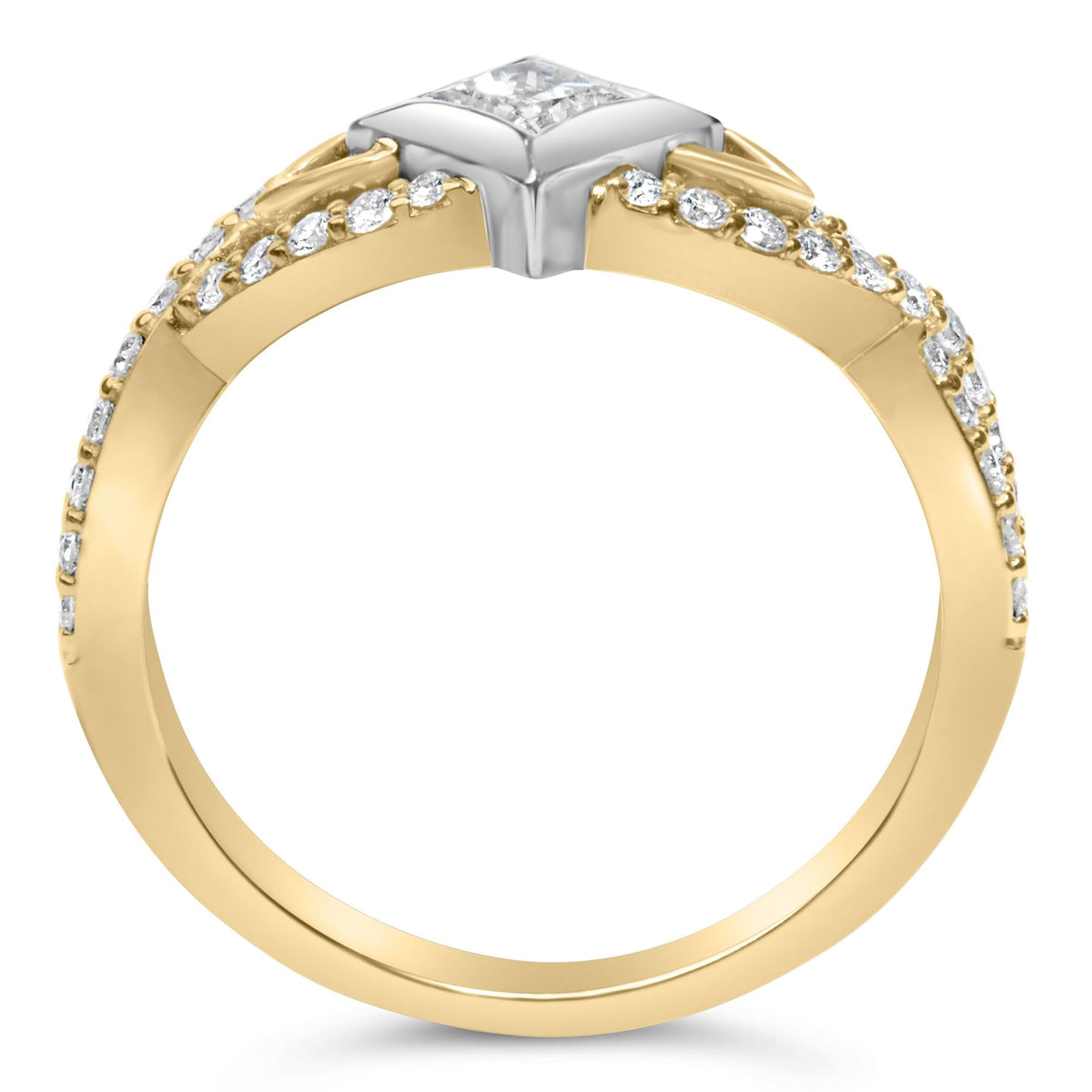 10K Two Tone Color 2/3 Cttw Diamond Kite and Twist Shank Ring (H-I Color,SI2-I1 Clarity)