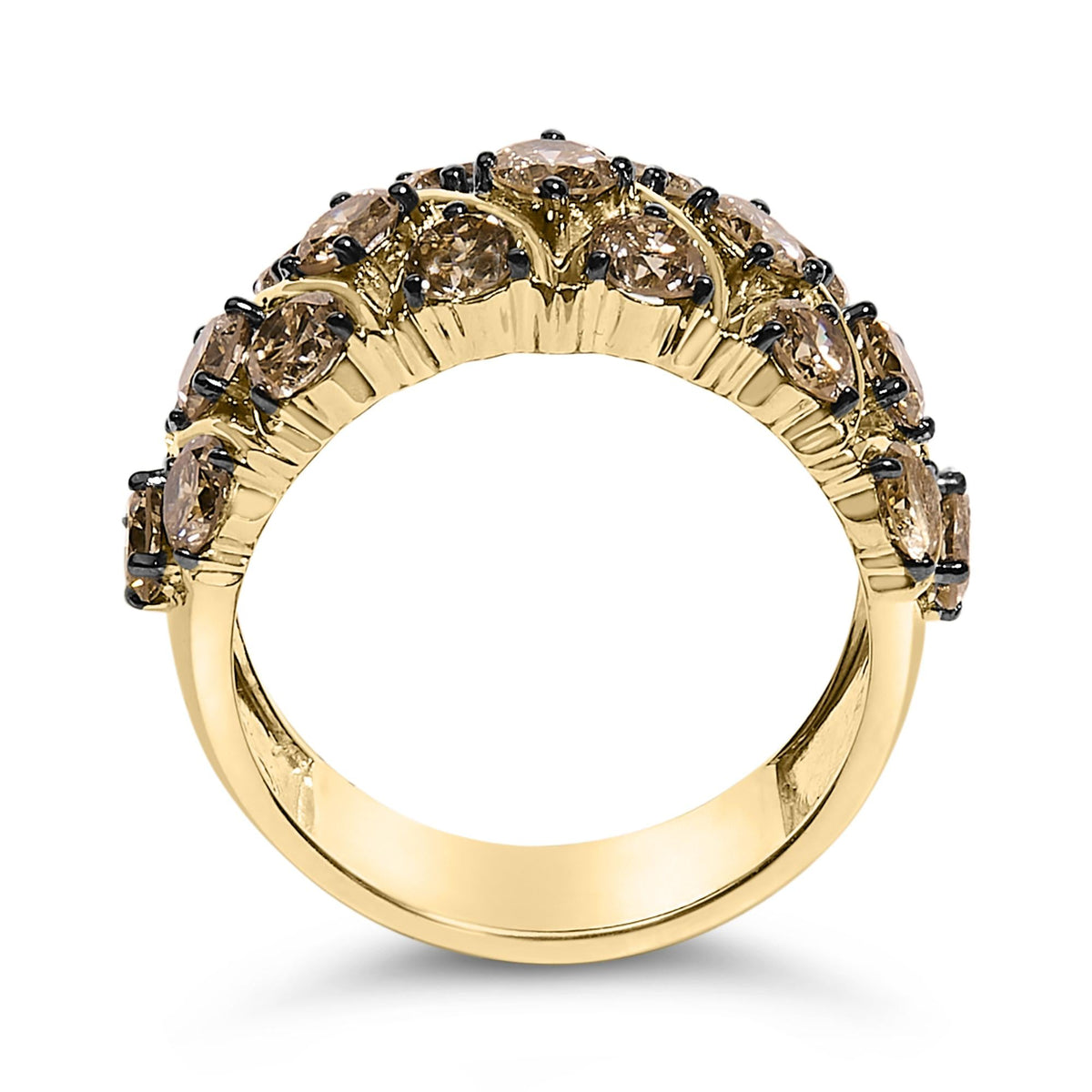 10K Yellow Gold Plated .925 Sterling Silver 3.0 Cttw Champagne Diamond Multi Lattice Band Ring