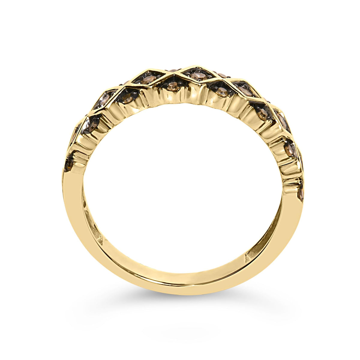 10K Yellow Gold Plated .925 Sterling Silver 1/4 Cttw Champagne Diamond Geometric Band Ring
