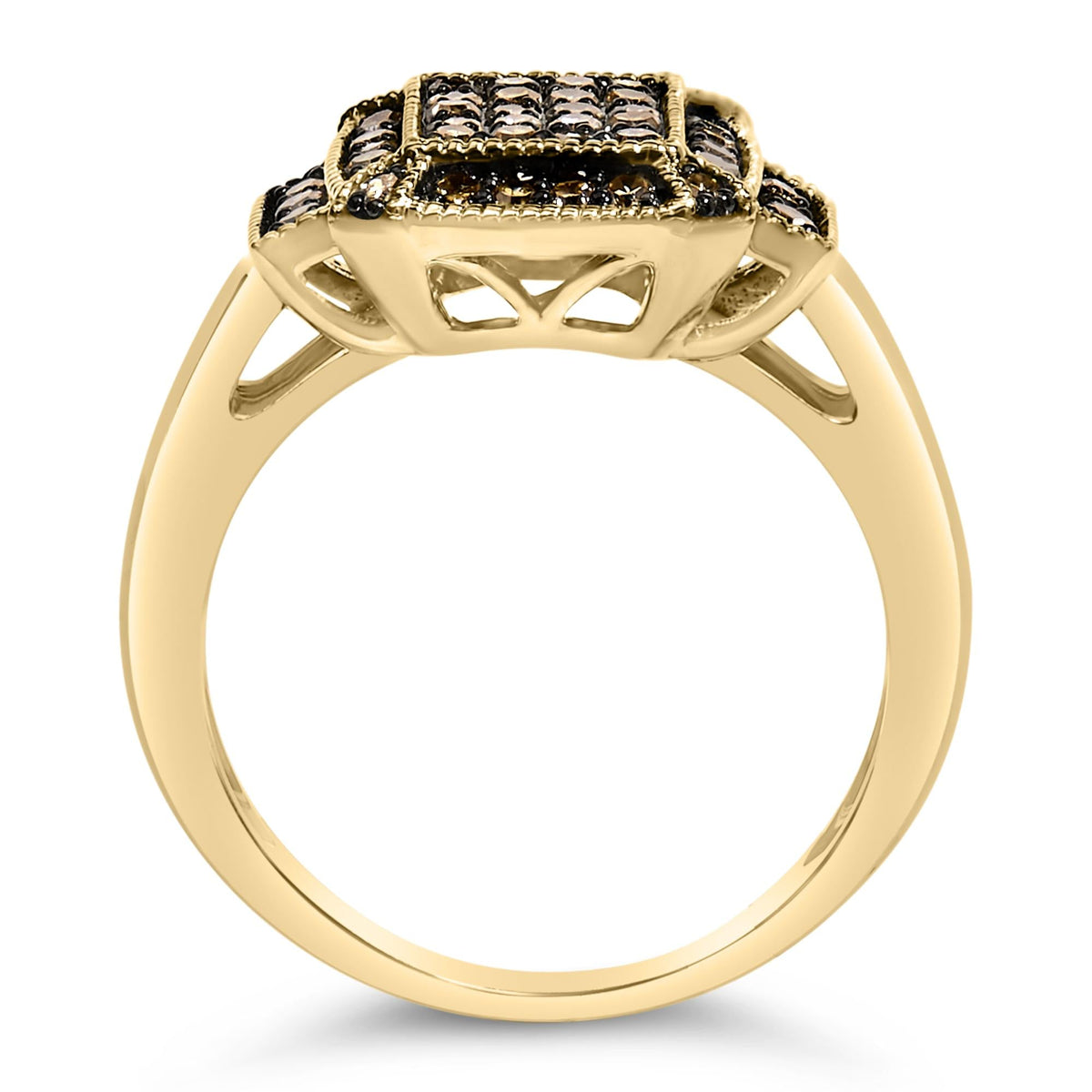 10K Yellow Gold Plated .925 Sterling Silver 1/2 Cttw Champagne Diamond Step Up Ring