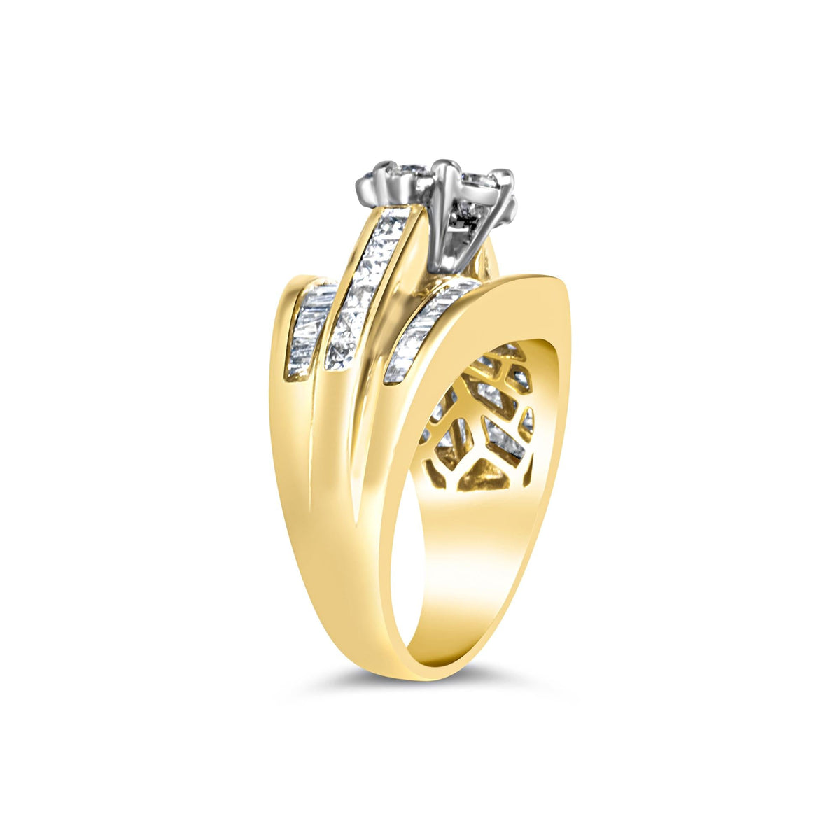 14K Yellow Gold 2-1/3 Cttw Diamond Cluster Channel Set Chevron Shaped Band Engagement Ring & Wedding Band Set (H-I Color, SI1-SI2 Clarity)- - JackiEaslick