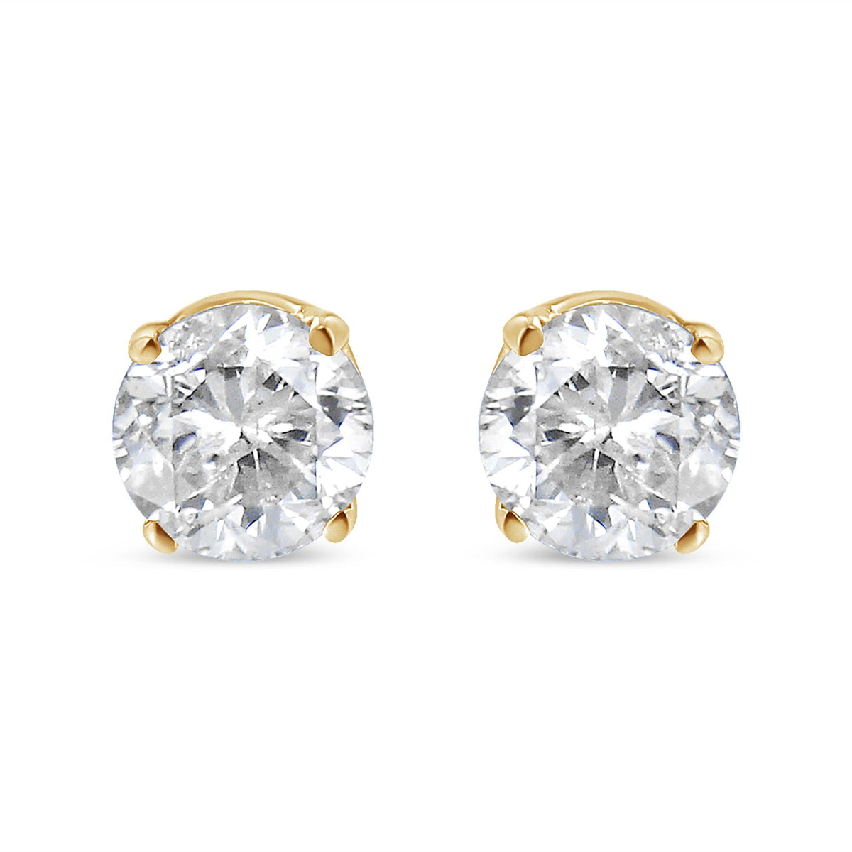 14K Yellow Gold 1/3 Cttw Prong Set Round Brilliant Cut Diamond Solitaire Push Back Stud Earrings (J-K Color, I1-I2 Clarity)