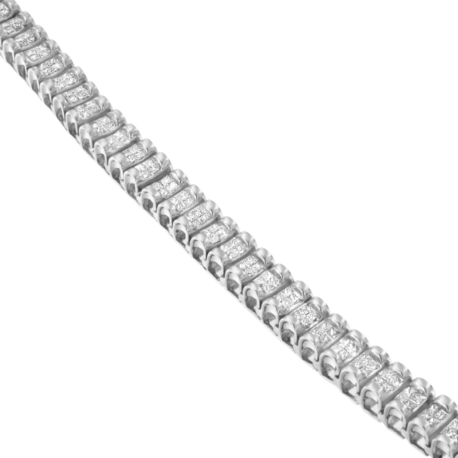 14K Gold 3.0 Cttw Princess Cut Quad Invisible Set Tennis Bracelet (H-I Color, SI1-SI2 Clarity) - 7”