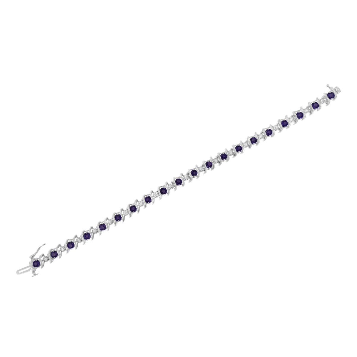 .925 Sterling Silver Lab-Grown Birthstone and 1/6 Cttw Round Diamond Tennis Bracelet (H-I Color, I1-I2 Clarity) - JackiEaslick