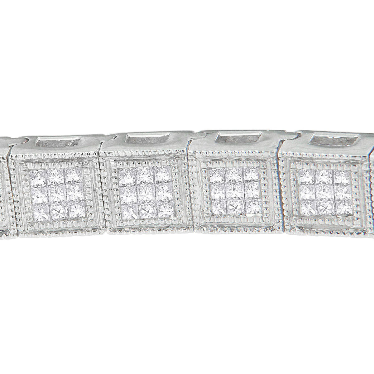 14K White Gold 2 1/5 Cttw Princess Diamond Box Link with Milgrain Tennis Bracelet (H-I Color, SI1-SI2 Clarity) - 6" Inches