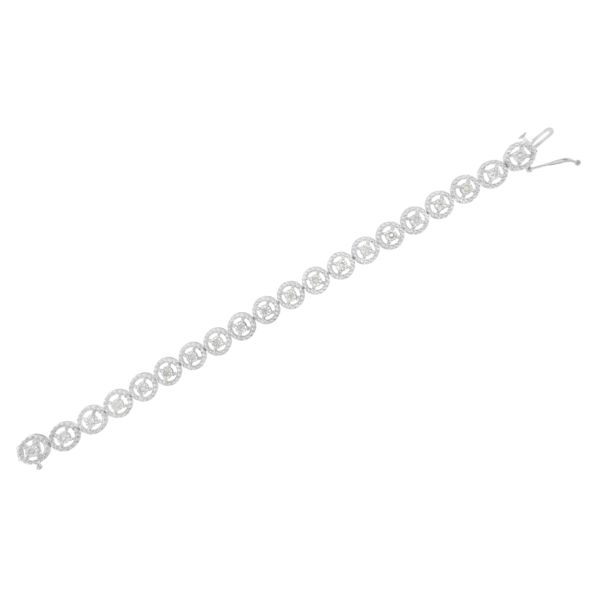 .925 Sterling Silver 1/2 Cttw Diamond Nested Circle Miracle Set Open Wheel 7.25" Fashion Link Bracelet (I-J Color, I3 Clarity) - JackiEaslick