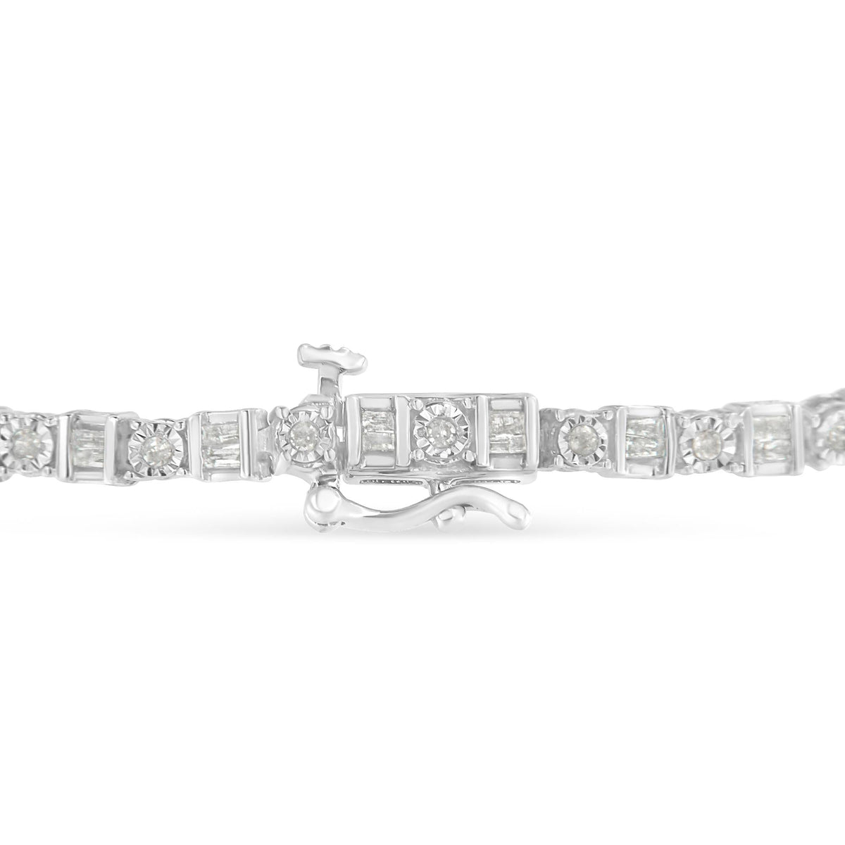 10K White Gold 1.0 Cttw Baguette & Round Diamond Alternating Link Tennis Bracelet (I-J Color, I2-I3 Clarity) - 7” - JackiEaslick