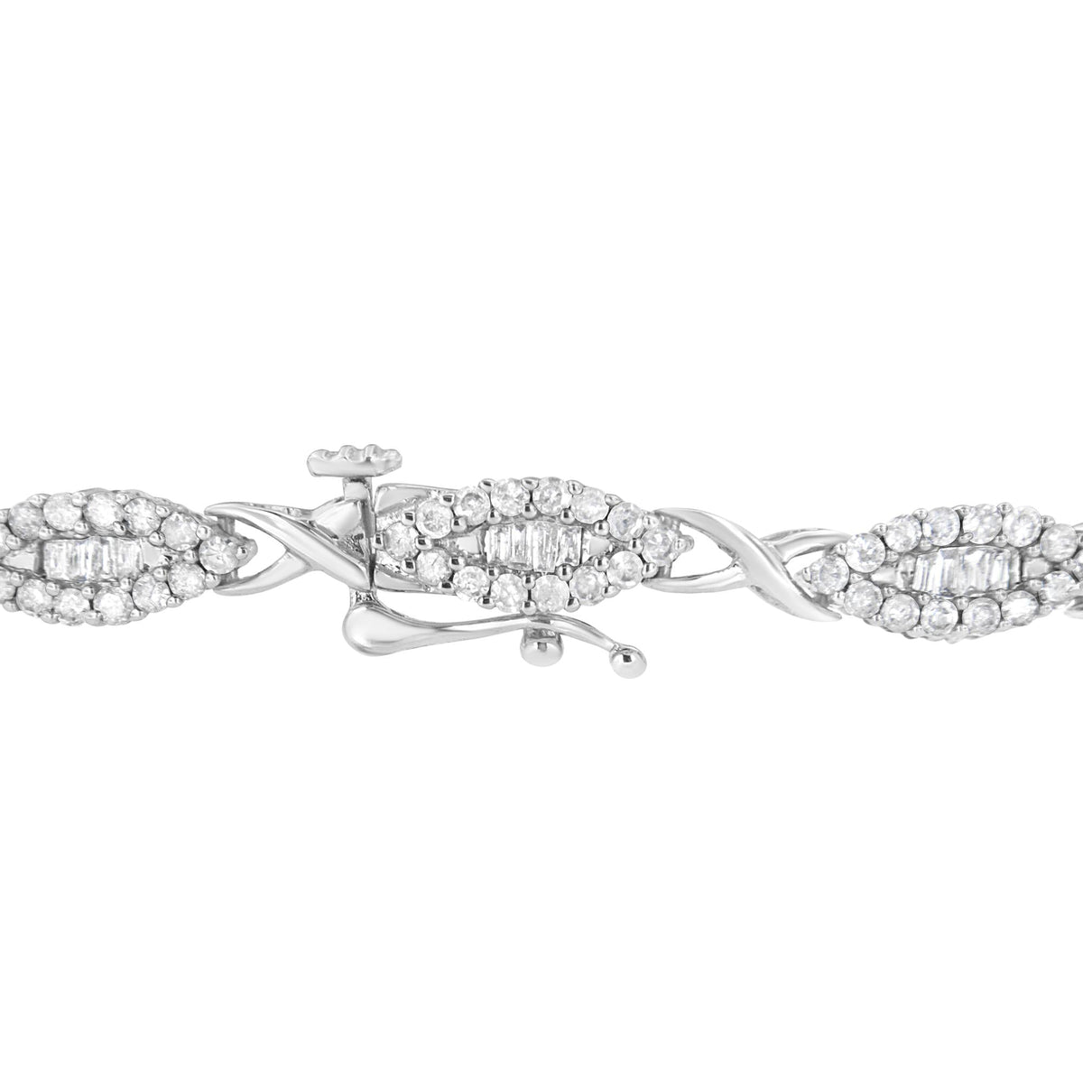 10k White Gold 2.0 Cttw Round and Baguette-Cut Diamond X-Link Tennis Bracelet (I-J Color, I2-I3 Clarity) - 7" - JackiEaslick