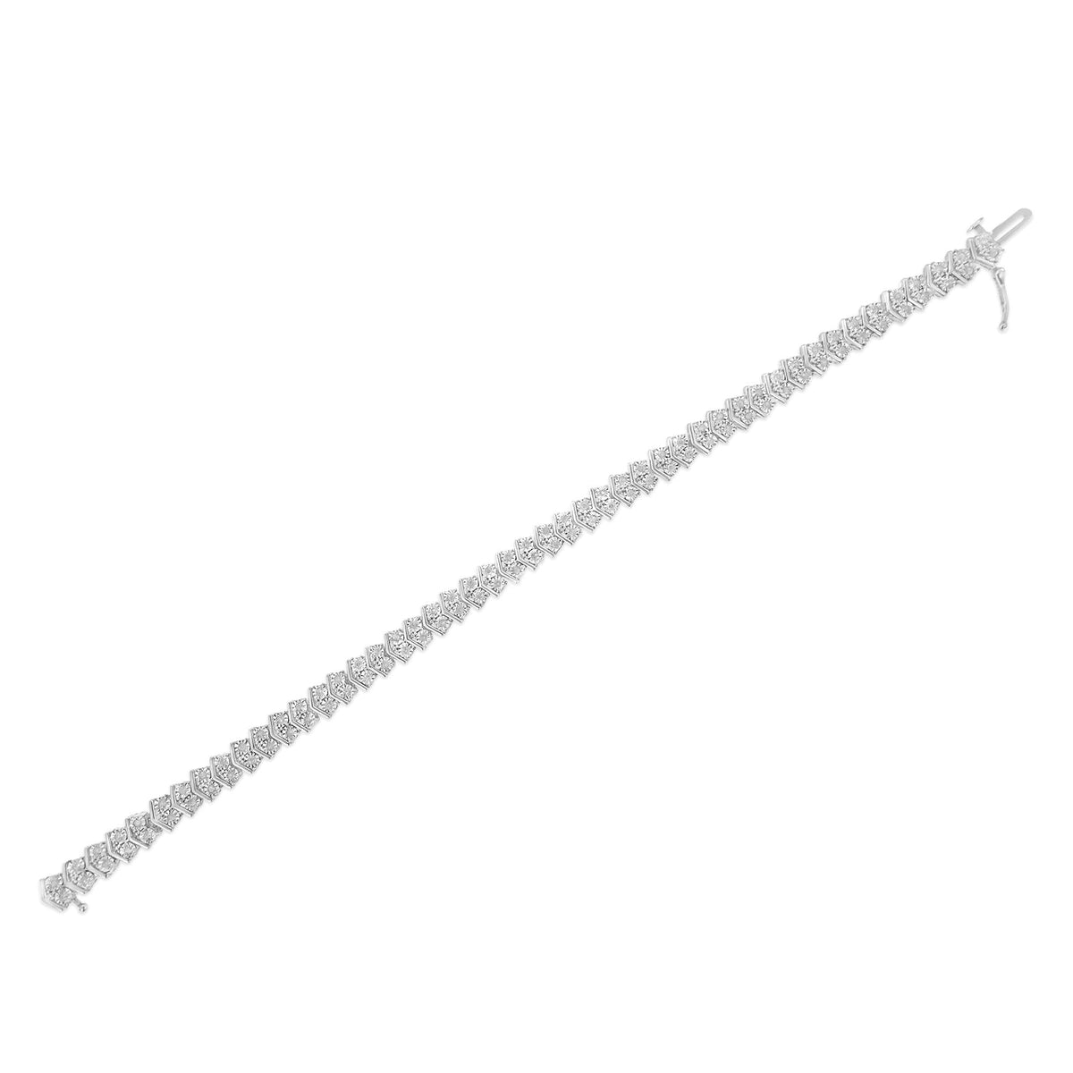 .925 Sterling Silver 1.0 Cttw Chevron 2 Stone Arrow Link Tennis Bracelet (I-J Color, I3 Clarity) - 7” - JackiEaslick