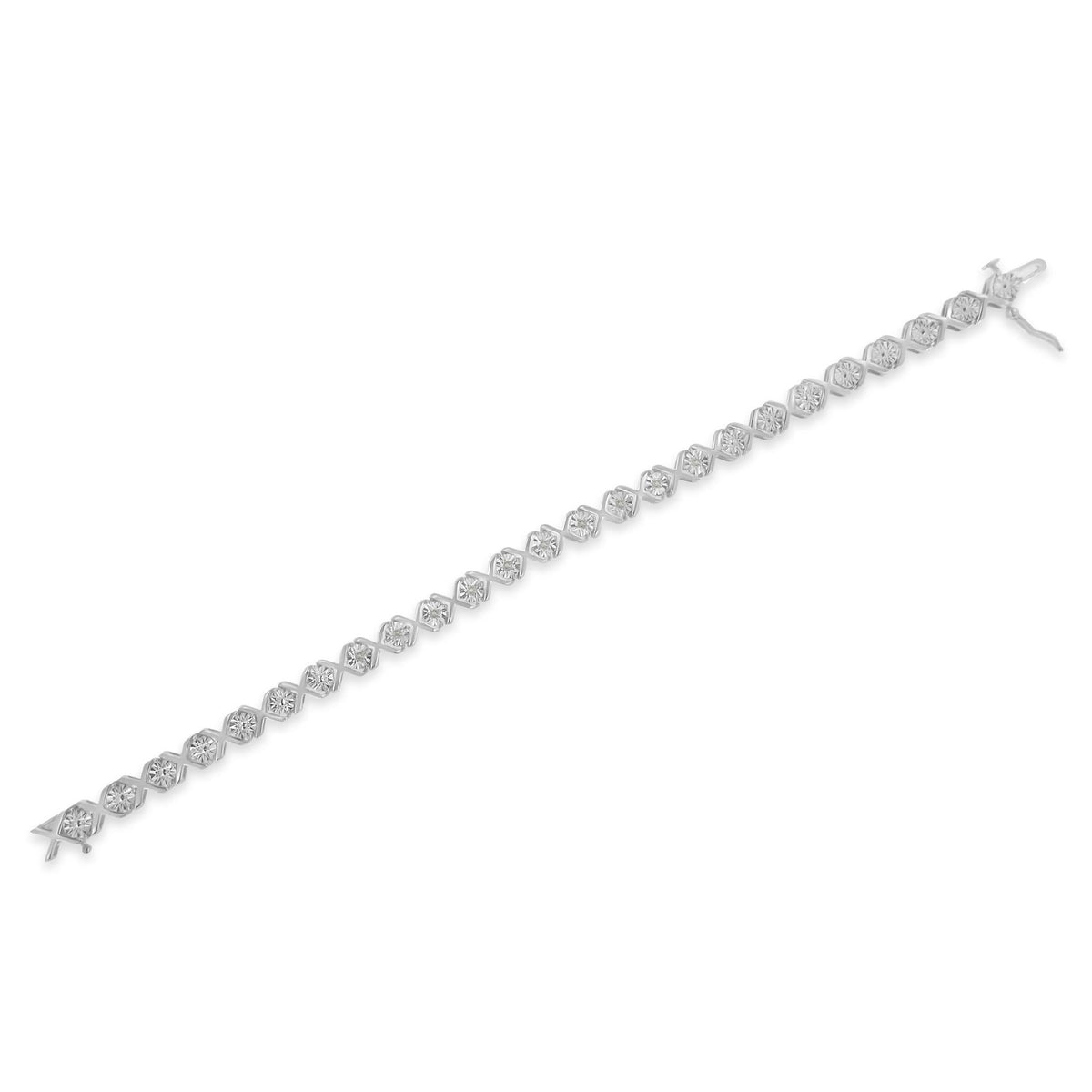 .925 Sterling Silver 1/10 cttw Miracle-Set Round-Cut Diamond "X" Link Tennis Bracelet (I-J color, I2-I3 clarity) - 7.25" - JackiEaslick