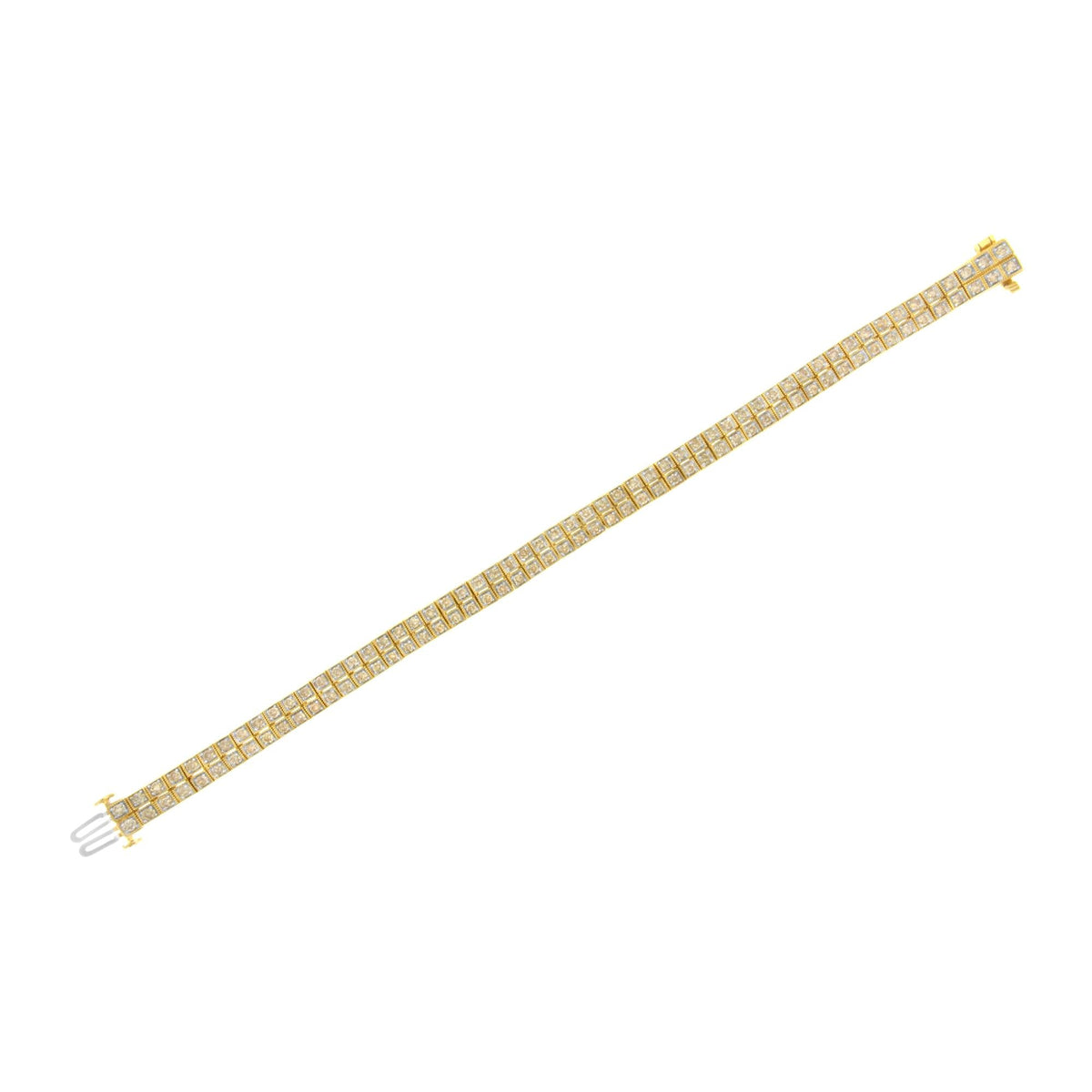 14K Yellow Gold over .925 Sterling Silver 3.0 Cttw Diamond Double Row Square Milgrain Link 7” Tennis Bracelet (K-L Color, I1-I2 Clarity)