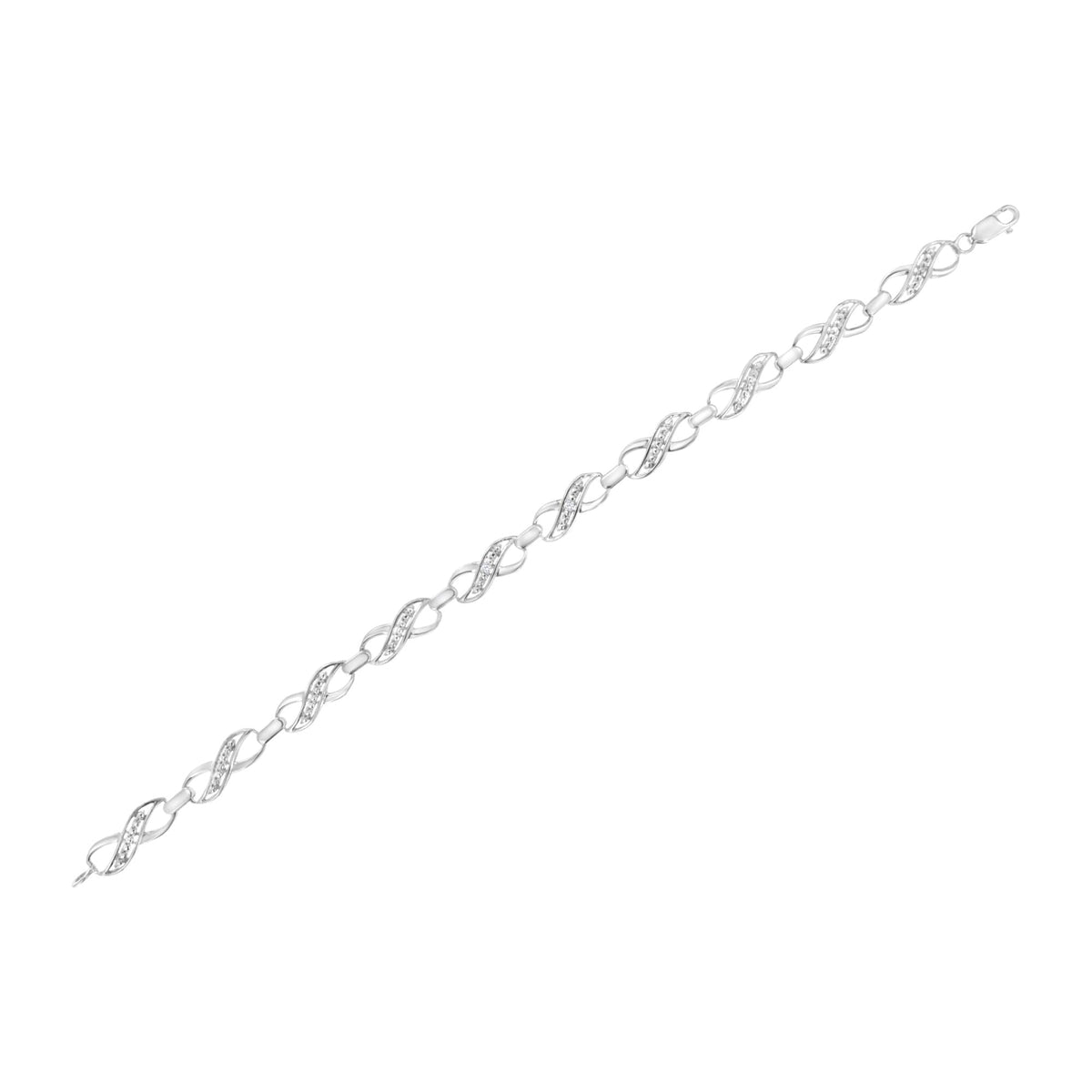 .925 Sterling Silver Prong Set Diamond Accent Ribbon and Infinity Link Bracelet (I-J Color, I3 Clarity) - 7.25"