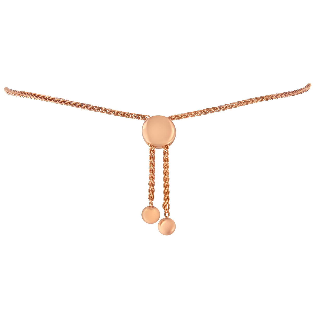 14K Rose Gold Plated .925 Sterling Silver Diamond Accent Circle and Heart Link Adjustable 6”-10” Bolo Bracelet (I-J Color, I3 Clarity) - JackiEaslick