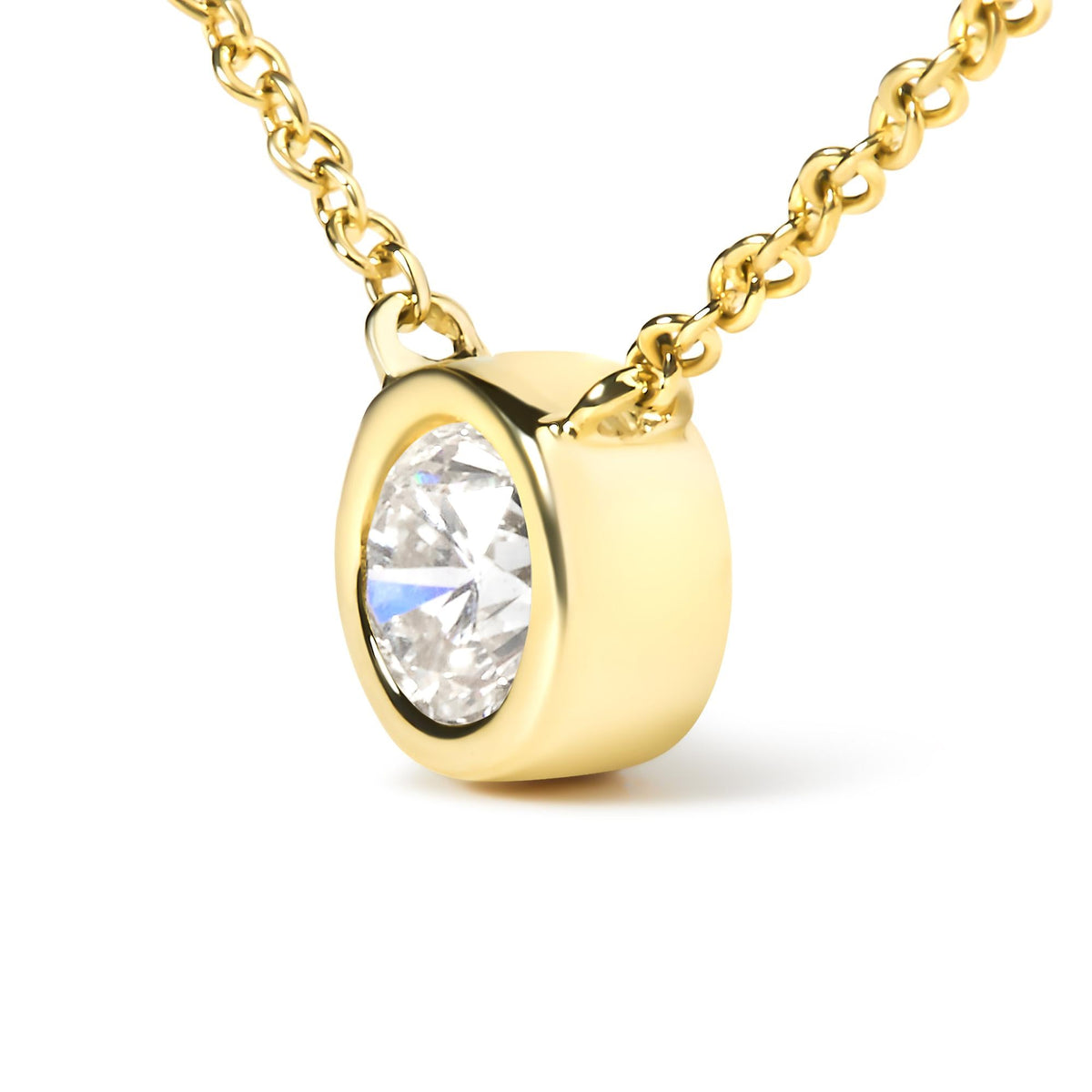 10K Yellow Gold 3/10 Carat Round Brilliant-Cut Diamond Modern Bezel-Set Solitaire 16"-18" Pendant Necklace (H-I Color, SI2-I1 Clarity) - JackiEaslick