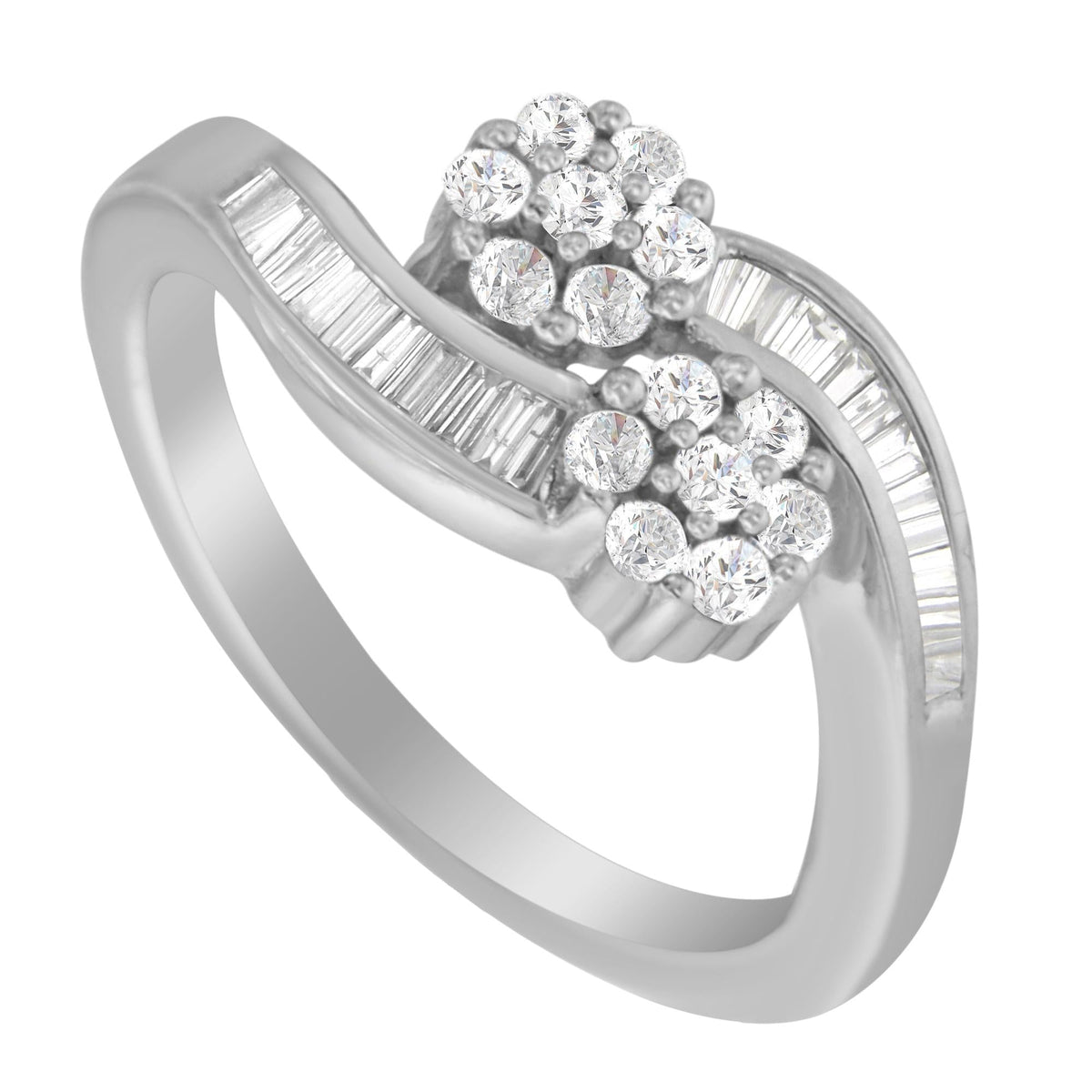 14K White Gold Round and Baguette Diamond Bypass Ring (1/2 cttw, H-I Color, I1-I2 Clarity) - JackiEaslick