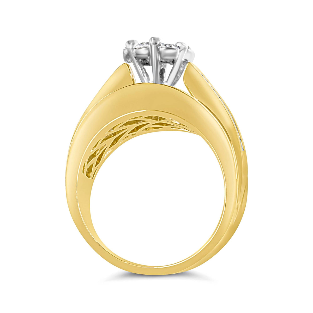 14K Yellow Gold 2-1/3 Cttw Diamond Cluster Channel Set Chevron Shaped Band Engagement Ring & Wedding Band Set (H-I Color, SI1-SI2 Clarity)- - JackiEaslick