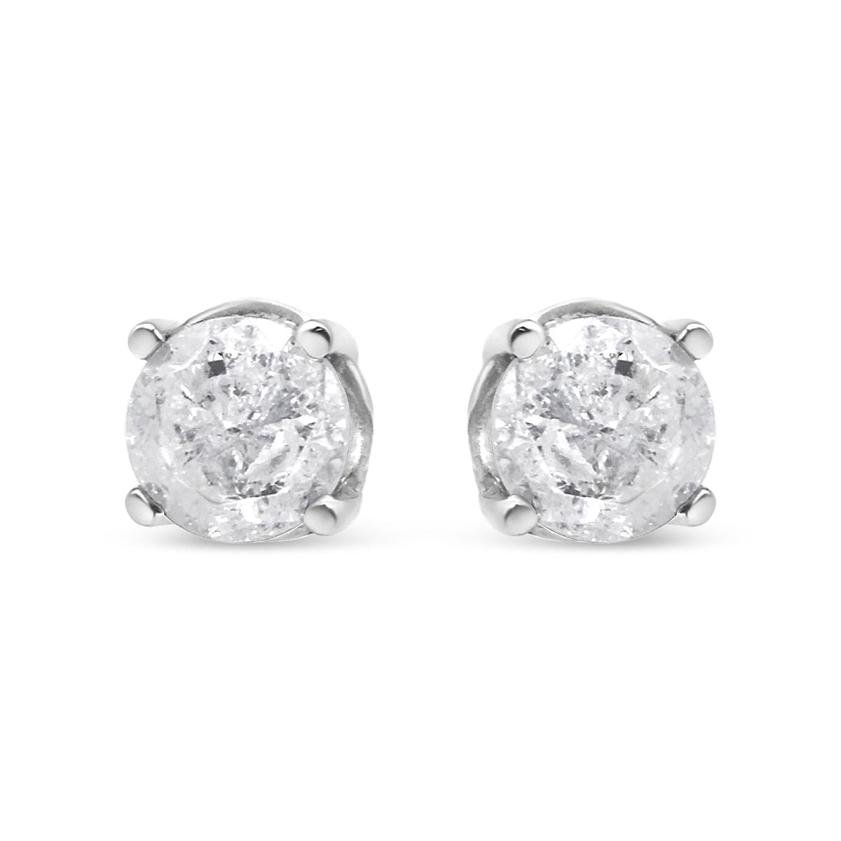 .925 Sterling Silver 4-Prong Round-cut "Salt and Pepper" Diamond Classic Stud Earrings (I-J Color, I3 Clarity)
