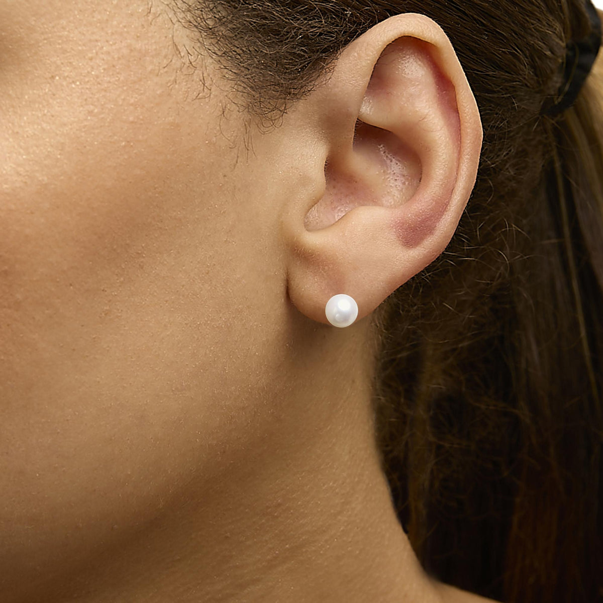 14K Gold Cultured Freshwater Pearl Solitaire Stud Earrings