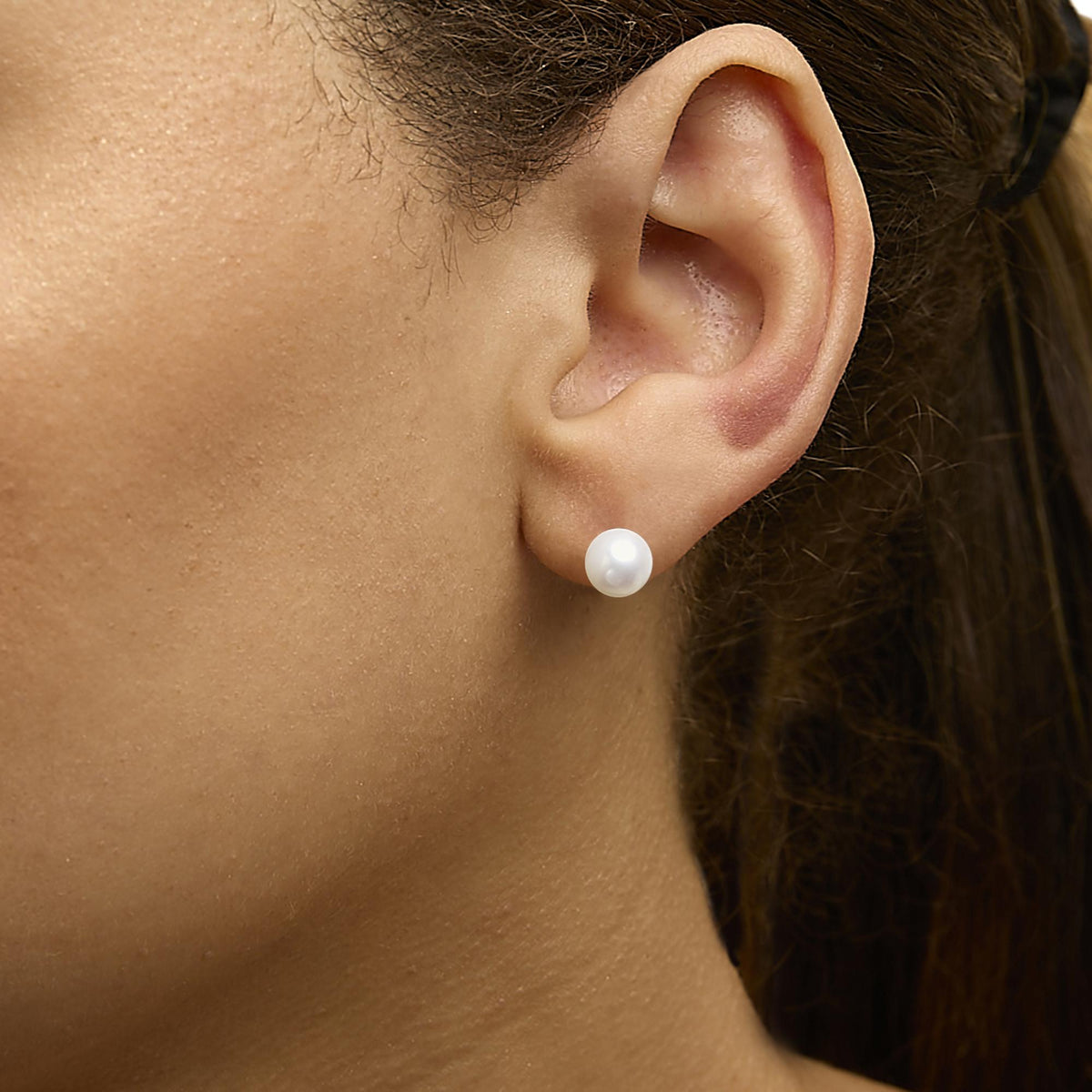 14K Gold Cultured Freshwater Pearl Solitaire Stud Earrings