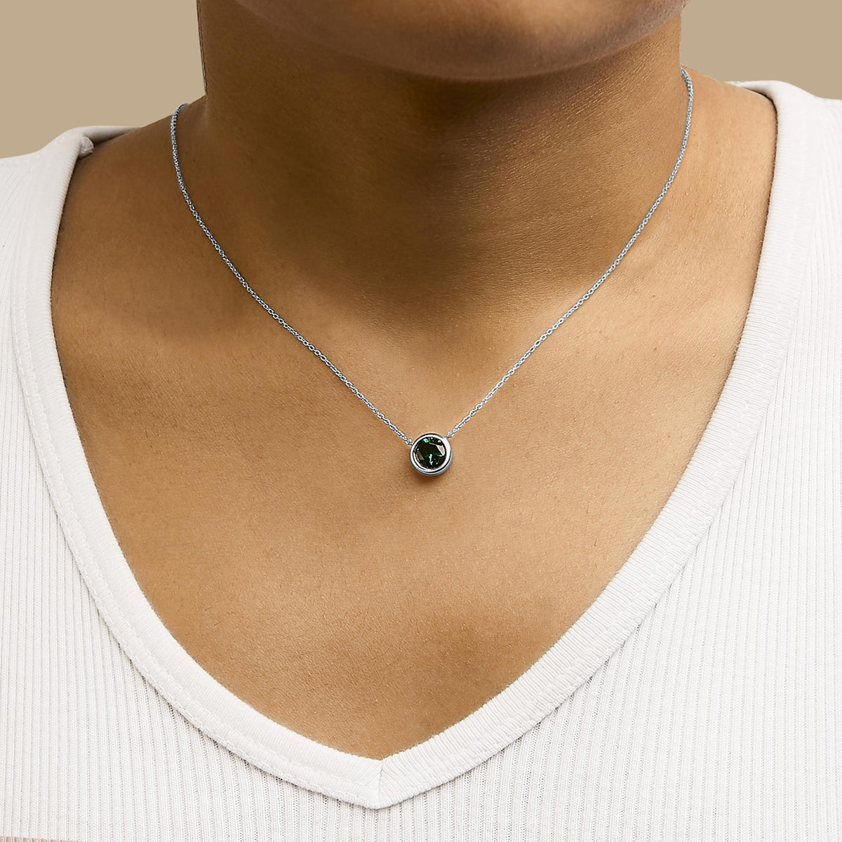 .925 Sterling Silver 7MM Bezel Set Created Gemstone Pendant Necklace - 18" Inches