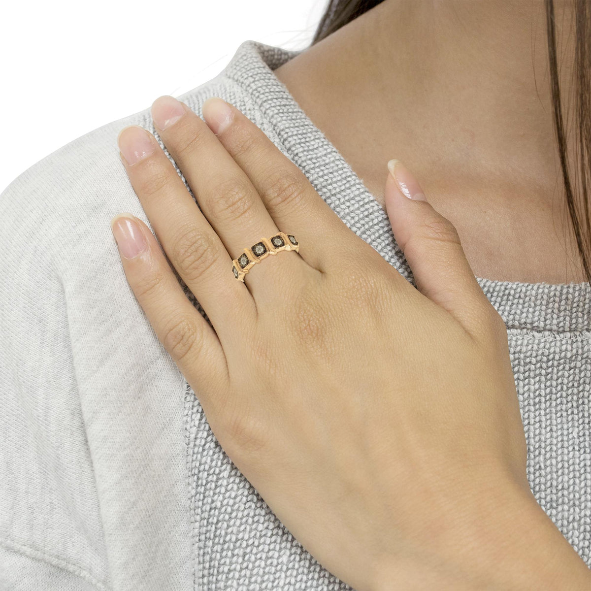 10K Rose Gold Flashed .925 Sterling Silver Miracle-Set 1/4 Cttw Diamond 5-Stone Band Ring  (J-K Color, I1-I2 Clarity) - JackiEaslick