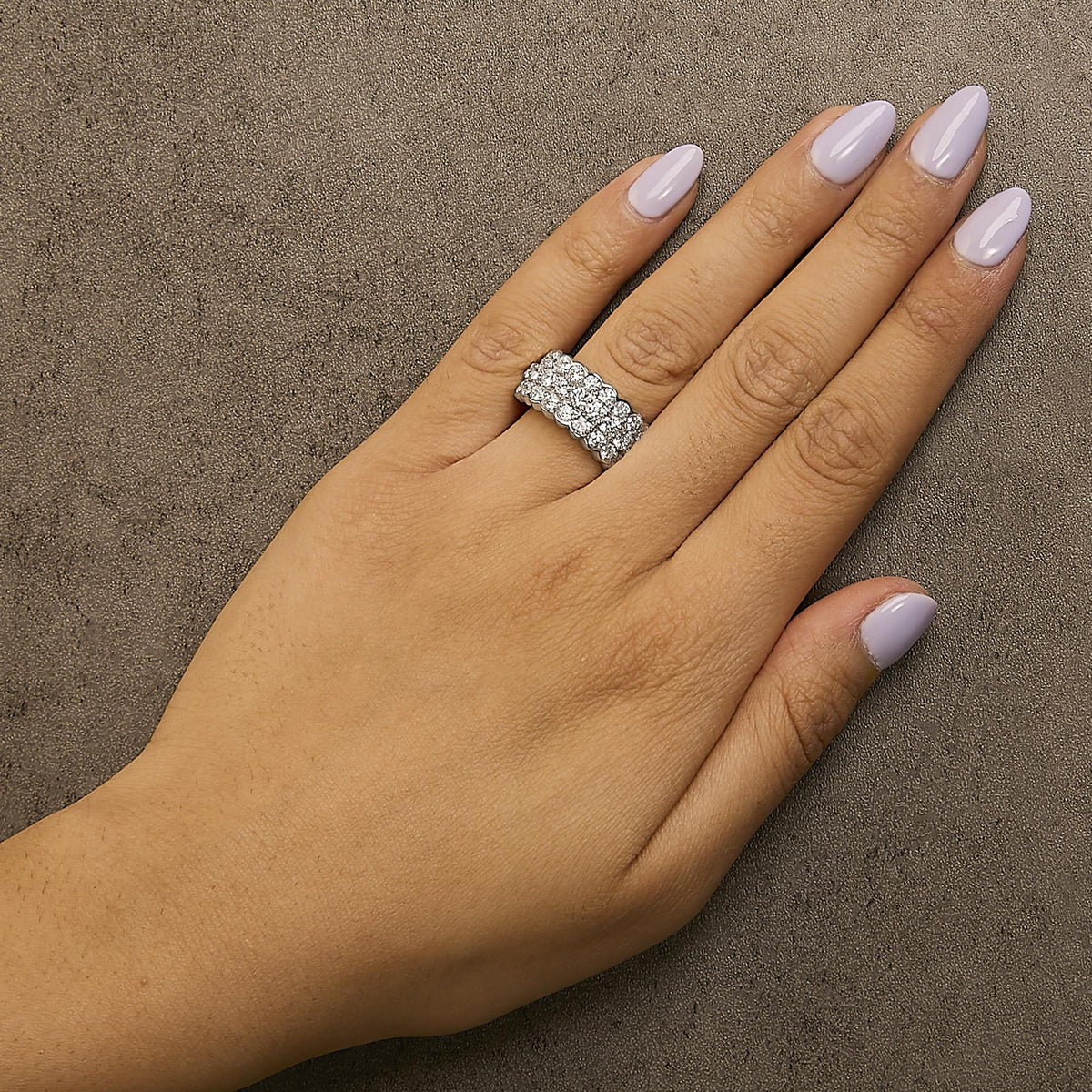 .925 Sterling Silver 3.0 Cttw Lab Grown Diamond 3 Row Band Ring (F-G Color, VS1-VS2 Clarity)